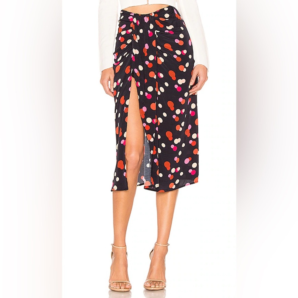 Lovers + Friends Chic Party Navy Polka Dot AMELIE MIDI SKIRT Size Large L